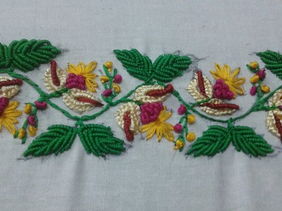 Hand embroidery : kameez daman &sleeve border design