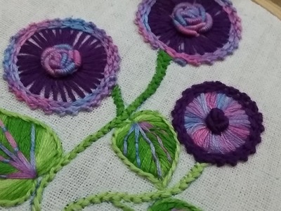 Hand embroidery of purple flowers for beginners with easy stitches