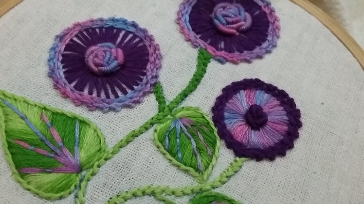 Hand embroidery of purple flowers for beginners with easy stitches