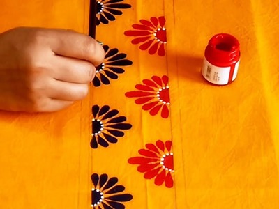 Hand Painted Designer Neckline on Yellow Colored Kurti | Designer Kurti