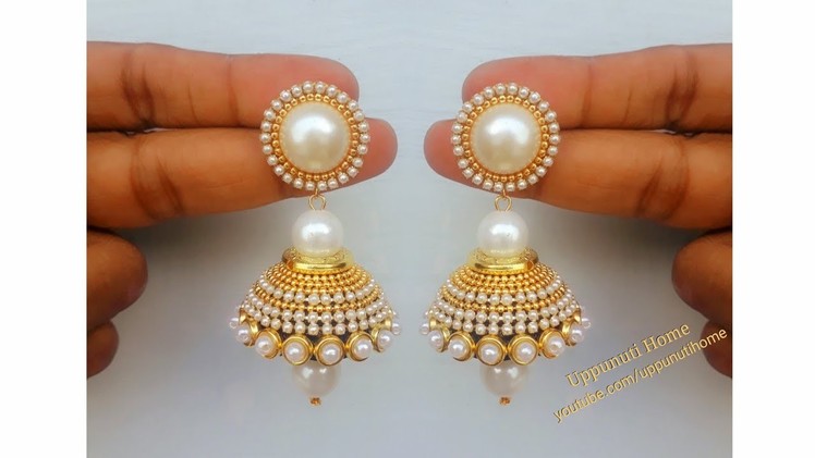 How Make Beautiful Silk Thread Pearl Drop Earrings At Home | DIY | Silk Thread Jhumkas Making