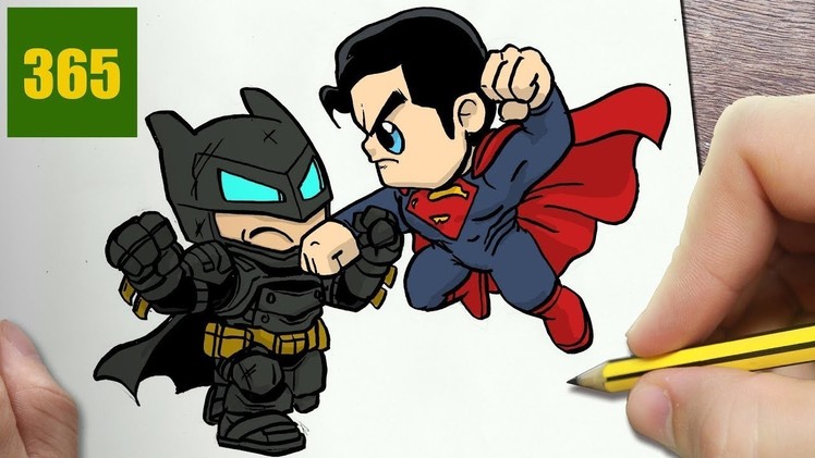 HOW TO DRAW A BATMAN & SUPERMAN CUTE, Easy step by step drawing lessons for kids