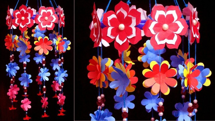 How to make handmade paper wind chime - Paper wind chimes craft - Paper Flowers handmade decoration