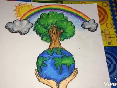 How to make  save tree poster || save nature || oil pastel colouring