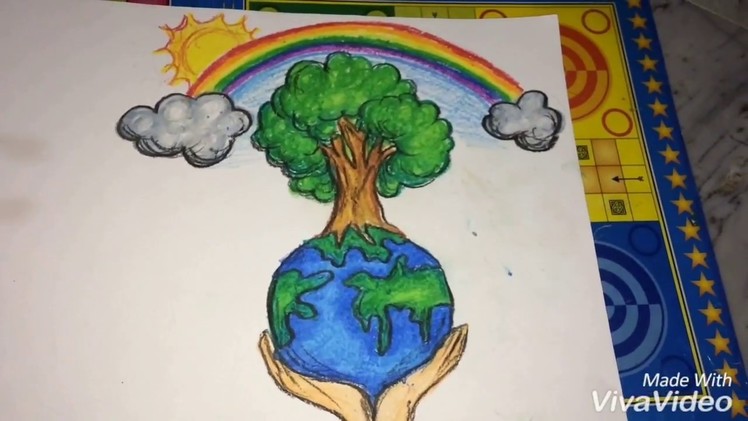 How to make  save tree poster || save nature || oil pastel colouring