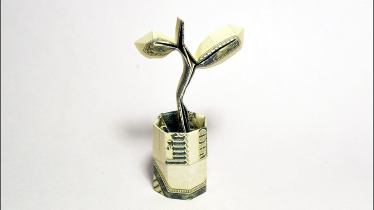 Money SPROUT in a POT Origami One Dollar Tutorial DIY Folded No glue and tape