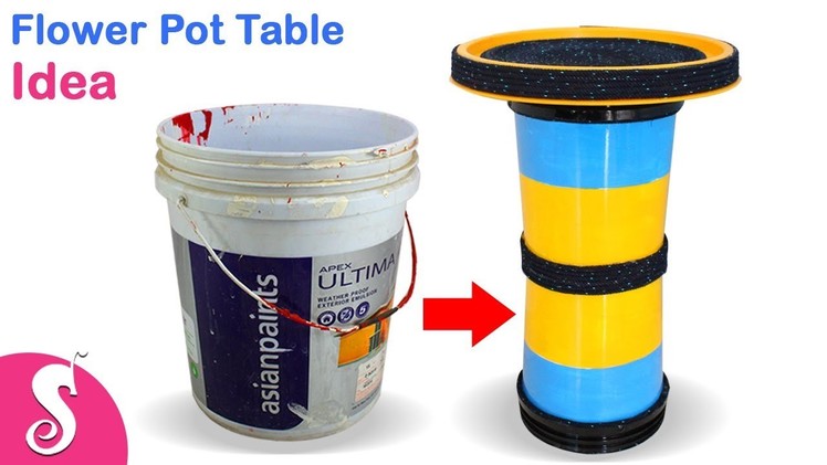 Old Paint Bucket Craft Idea | Make Flower Pot Table.Teapoy reusing Waste Bucket | Best Out Of Waste