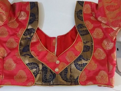 Paithani blouse back neck design cutting and stitching