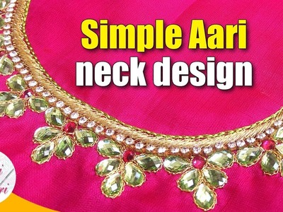 Simple aari neck design tutorial | hand embroidery work | maggam work tutorial