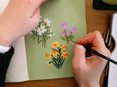 Spring Flowers - Gouache painting time lapse.