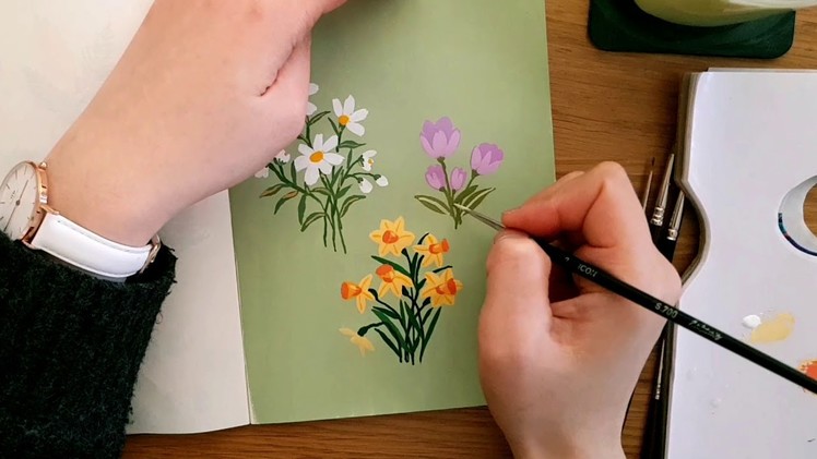 Spring Flowers - Gouache painting time lapse.
