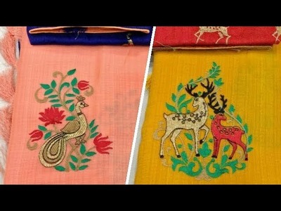 Trendy Creative Hand Embroidery Designer Cotton Sarees | UMA Fashions