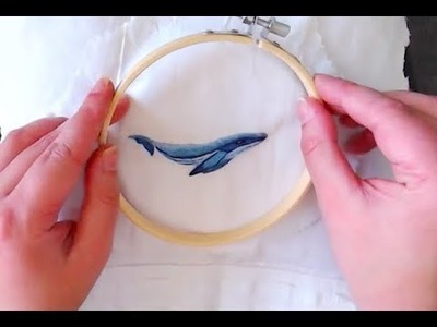 Whale, embroidery tutorial, DIY KIT, thread painting basic. Hand embroidery tutorial. Embroideryhoop