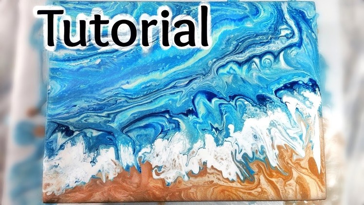 [7]  How to paint ocean waves and a beach in a dirty pour fluid acrylic painting