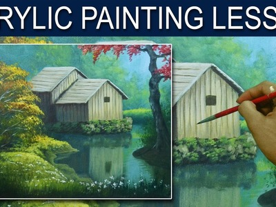 Acrylic Landscape Painting Tutorial | The Barn on the River by JM Lisondra