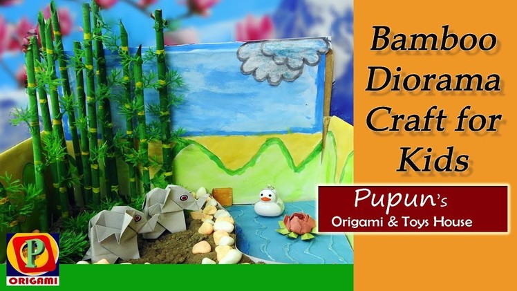Bamboo diorama craft-kids school project : Made with newspaper & shoe box#Pupun's origami