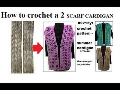CROCHET PATTERN, 2 SCARF CARDIGAN sweater, Summer tops, Small TO 4XL