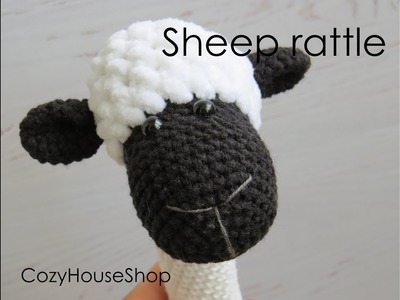 Crochet rattle sheep, handmade stuffed toy, Cozy House Shop