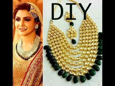 DIY Anushka sharma inspired designer bridal kundan polki necklace.bollywood jewelry making tutorial