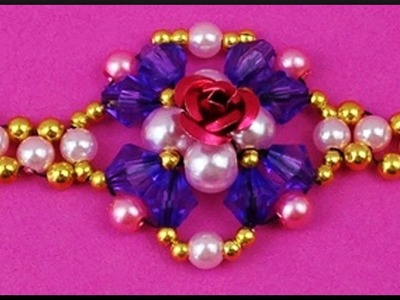 DIY | Beaded Bracelet with Bicones | Beadwork Jewelry | Blumen Perlen Armband | Armschmuck