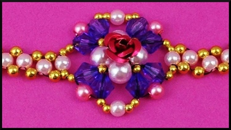 DIY | Beaded Bracelet with Bicones | Beadwork Jewelry | Blumen Perlen Armband | Armschmuck