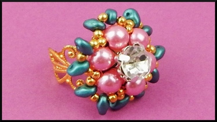 DIY | Blumen Perlen Ring | Beaded Flower Ring with Twin beads and Rhinestone | Beadwork Jewelry