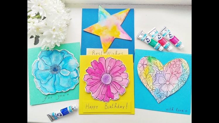 DIY Easy Watercolor Cards Ideas. Greeting Card Making Tutorials. Part 1