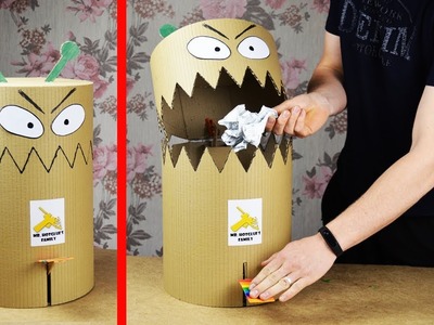 DIY funny toy Trash Can from cardboard