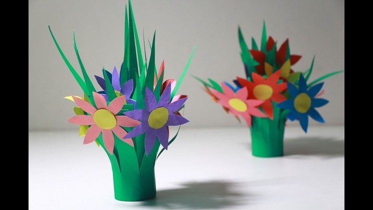 DIY Home Decor Ideas | How To Make Grass Paper Flower From Color Paper