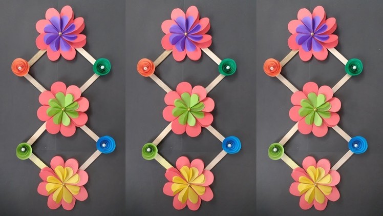 DIY: Ice Cream Stick Crafts !! How to Make Beautiful Wall Hanging With Paper & Ice cream Stick!!