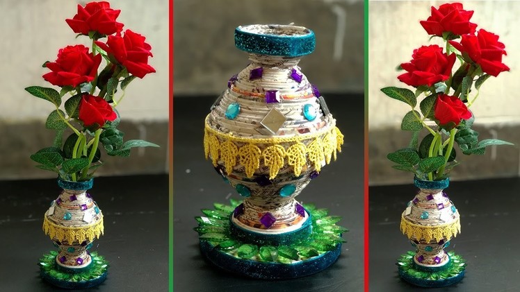 DIY Newspaper Craft | How To Make Flower Vase out waste newspaper | Newspaper Flower Vase