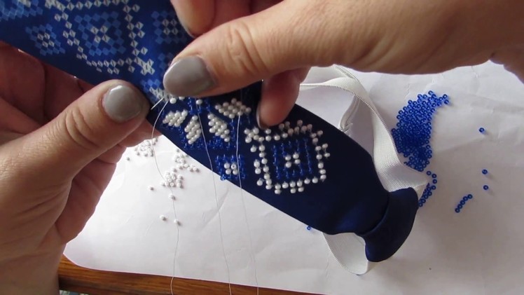 DIY  tie for children beaded embroidery. Ukrainian method easy to embroider