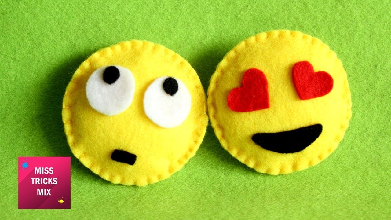 Emoji Felt Crafts - DIY :  How to make miniature felt emoji. Felt Crafts - Kids Crafts.