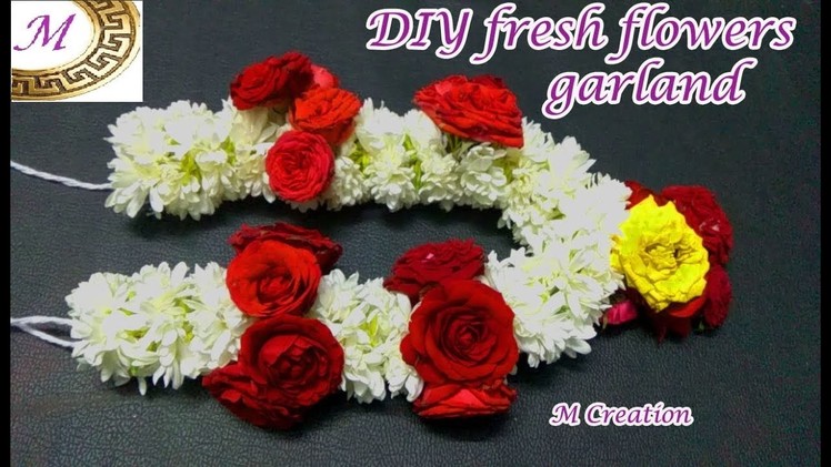Fresh flower garland making|how to make fresh flower garland