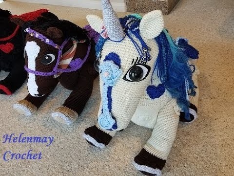 Helenmay Crochet Large Wild Mustang Horses and Unicorn Part 3 of 5 DIY video tutorial