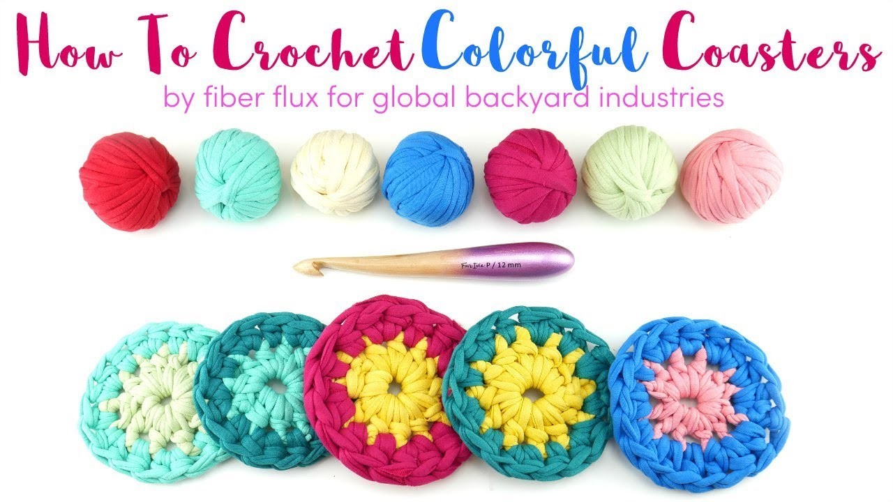 How To Crochet Colorful T-Shirt Yarn Coasters