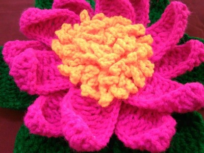 How to crochet woolen Lotus flower  # in Marathi with English subtitles# लोकरीचे कमळ फुल प्रकार  12