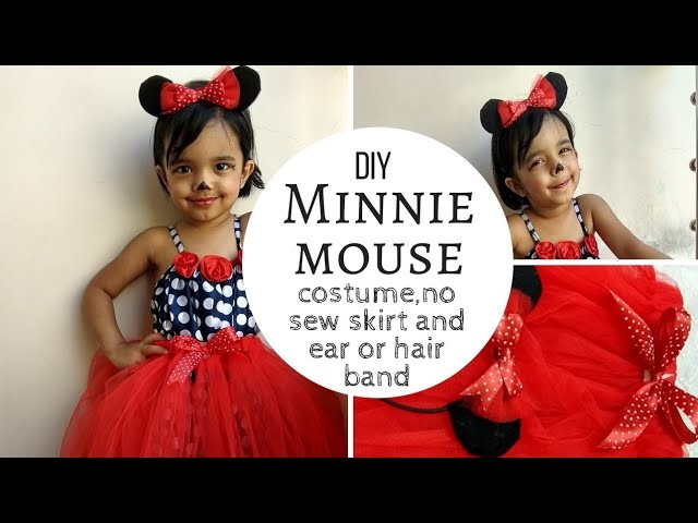 How to make Minnie Mouse No-sew tutu skirt and Ears.Simple and Easy DIY costume for toddler