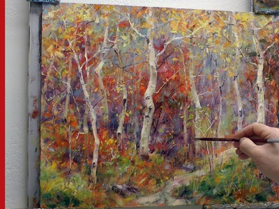 How to Paint Aspen Trees -  Oil Paint - Fast Motion  Art Video  Rocky Mountain Dream by Bill Inman