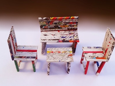 Newspaper craft : How to make sofa,chairs,table with news paper rolls | best out of waste craft