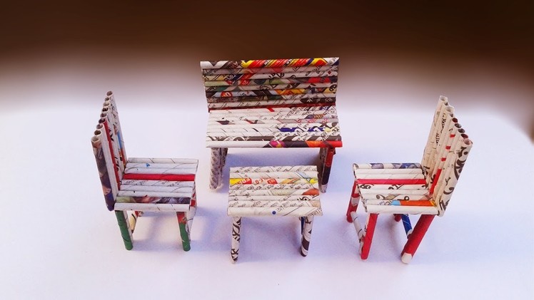 Newspaper craft : How to make sofa,chairs,table with news paper rolls | best out of waste craft