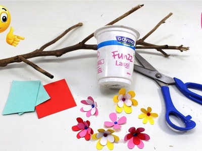 Paper Flowers Craft | Make Easy Wall ShowPiece from Dry Branches,Thermocol & IceCream Glass