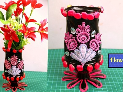 Plastic bottle crafts - Handmade flower vase from plastic bottle - Plastic bottle vase making
