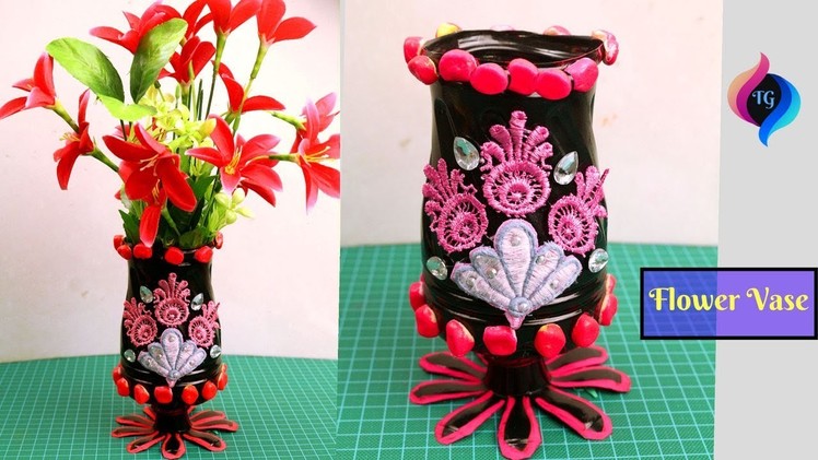 Plastic bottle crafts - Handmade flower vase from plastic bottle - Plastic bottle vase making
