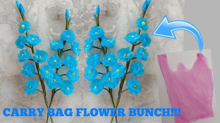 Plastic or polythene carry bag blue flower bunch DIY tutorial