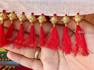 Simple saree kuchu by using single beads.how to make saree kuchu