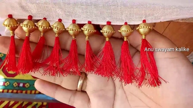 Simple saree kuchu by using single beads.how to make saree kuchu