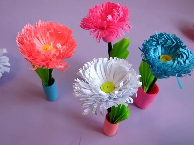 Small Paper Flower Pot. Handmade Craft. Home Decor. Quilling Miniature 3D Flower Bouquet Pot