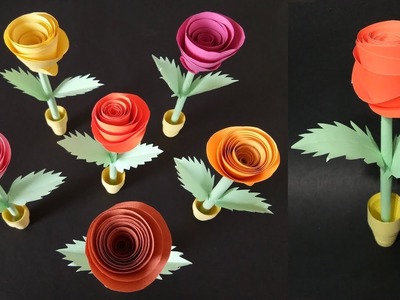 Small Paper Rose Flower with Pot - DIY Homemade Craft