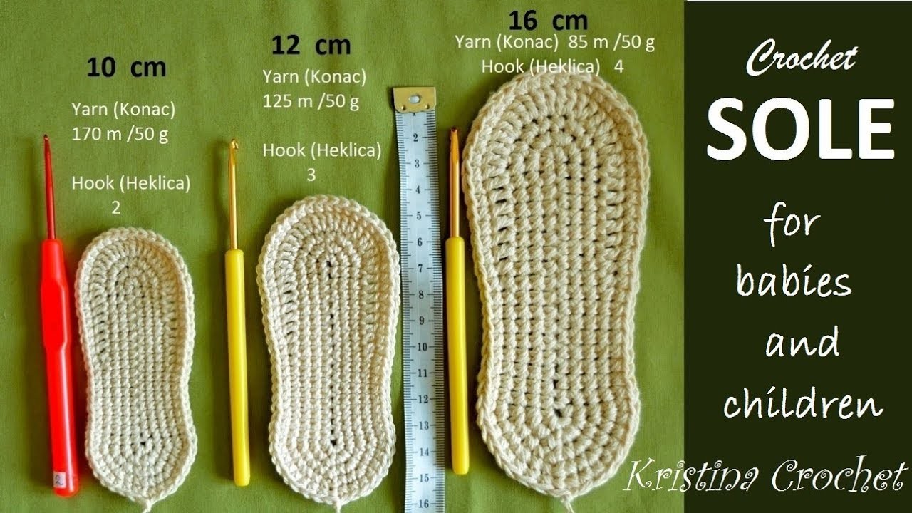 Crochet Shoe Sole for Babies and Children Tutorial (English)